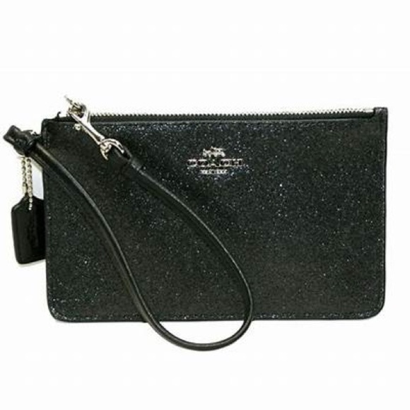 Coach Black Glitter Wristlet Coin ID Zip Pouch with Clip - Picture 1 of 9